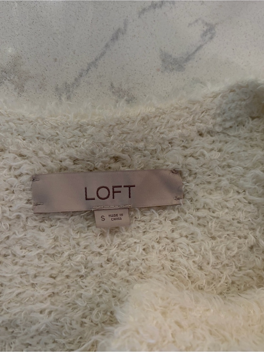 LOFT Cream Ribbed Open-Front Cardigan - Picture 3 of 3